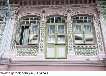 Singapore- Mar 26, 2020: Colorful Peranakan Heritage Residential House At Joo Chiat Road In Singapor