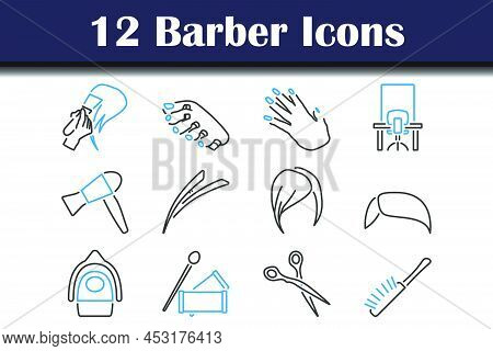 Barber Icon Set. Editable Bold Outline With Color Fill Design. Vector Illustration.