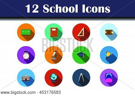 School Icon Set. Flat Design With Long Shadow. Vector Illustration.