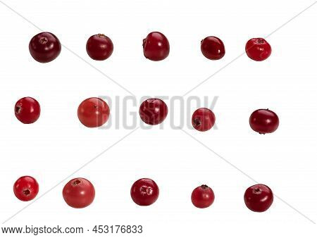 Ripe Red Cranberries Arranged Isolated On White Background