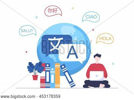 Translator Or Translation Language Illustration. Say Hello In Different Countries And Multilingual I