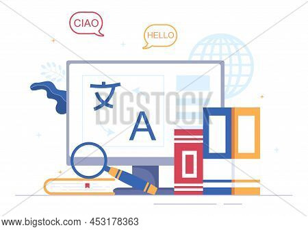Translator Or Translation Language Illustration. Say Hello In Different Countries And Multilingual I