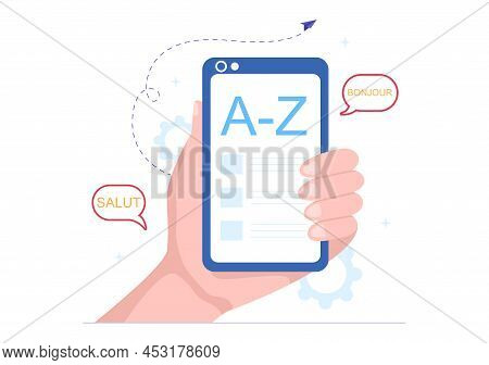 Translator Or Translation Language Illustration. Say Hello In Different Countries And Multilingual I