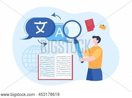 Translator Or Translation Language Illustration. Say Hello In Different Countries And Multilingual I