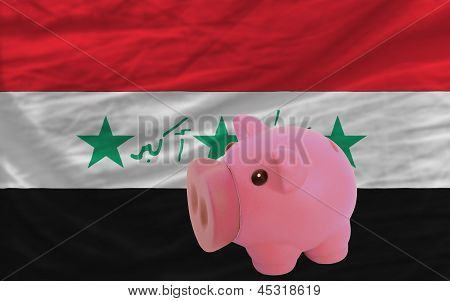 Piggy Rich Bank And  National Flag Of Iraq