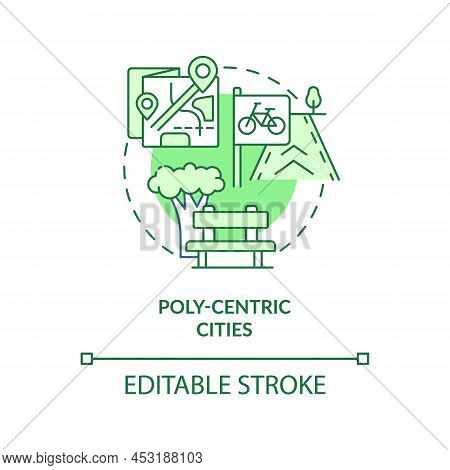 Poly-centric Cities Green Concept Icon. Urban Development Abstract Idea Thin Line Illustration. Metr