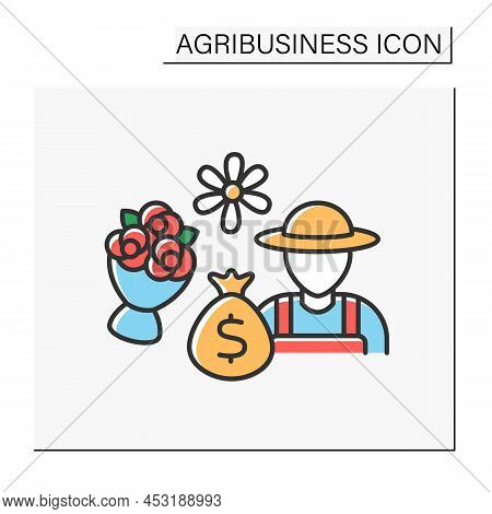 Florist Business Color Icon. Production, Commerce, Trade In Flowers. Creating Bouquets Nd Flower Com