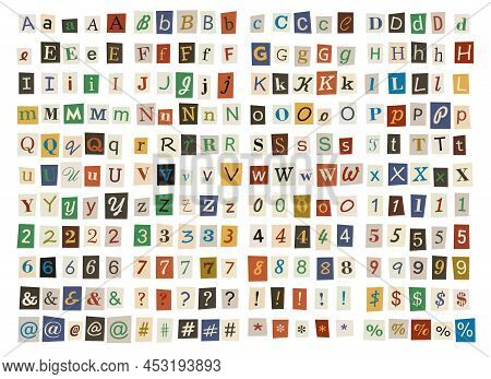 Anonymous Newspaper Letters And Numbers Set. Vector