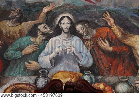 Candelaria, Tenerife, Canary Islands, Spain, March 8, 2022: Detail Of A Mural With Jesus Christ In T