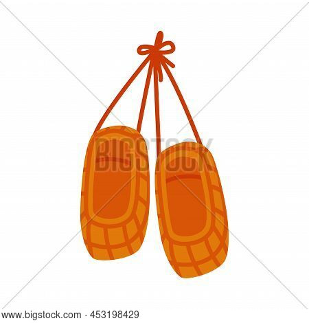 Russian Bast Or Straw Shoes Hanging On Rope Vector Illustration