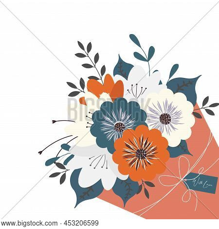 Colorful Pink Tulips Bouquet On Isolated White Background. Beautiful Bunch Of Spring Flowers With Lo