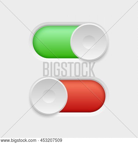 Realistic On And Off Button. 3d Switches. Web Interface Design Elements. Red And Green Sliders. Diff