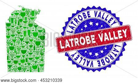 Vector Collage Of Wine Australian Northern Territory Map With Grunge Bicolor Latrobe Valley Seal. Re