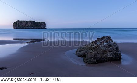 Sunset Landscape Of The Beach Of Andrin In Euskadi Spain