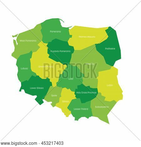 Voivodeships Of Poland. Map Of Regional Country Administrative Divisions. Colorful Vector Illustrati