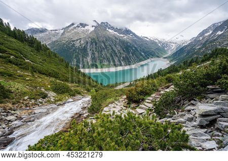 Schlegeis Stausee Lake View. Zillertal, Austria, Europe