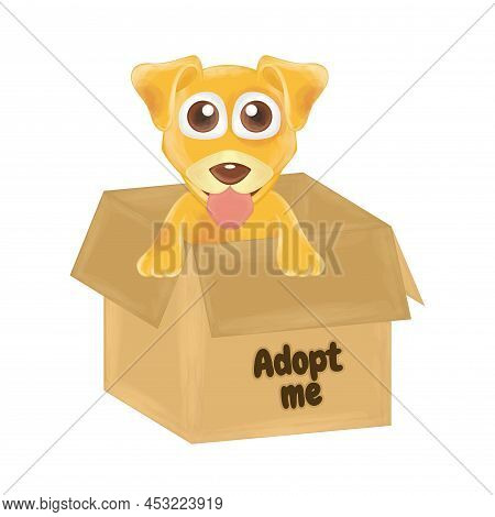 Happy Dog Panting In A Box Pet Adoption Vector Illustration