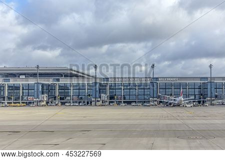 Berlin, Germany - February 7, 2022: Airfield And View To Terminal At Willy Brandt Airport In Berlin.