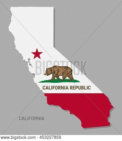 Editable Map Of California Republic With Flag Inside. Highly Detailed Map Of Us State With Territory