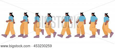 Woman Walk Animation, Sequence Cycle For Game. Pictures Frame With African Girl Teenager Walking, Go