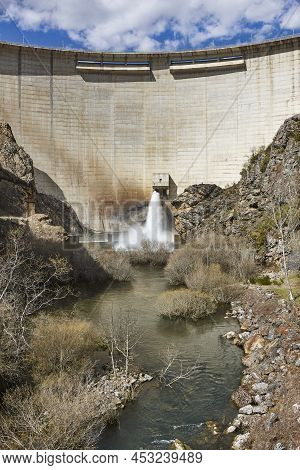 Dam Draining Water In Riano. Hydraulic Power. Castilla Leon. Spain