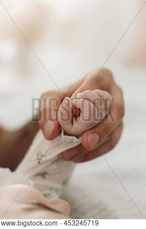 Portrait Of Happy Young Arab Dad Holding His Little Daughter On Hands. Portrait Of Happy Middle East