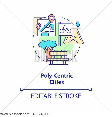 Poly-centric Cities Concept Icon. Urban Development Principle Abstract Idea Thin Line Illustration. 