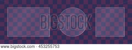 Matte Glass Plates Set On Transparent Background. Frosted Acrylic Or Plexiglass Plates In Rectangle,