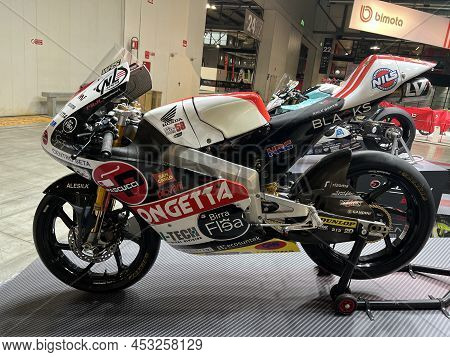 Milano, Italy - 2021 11 27: Eicma Milano Bike Expo Sic 58 Squadra Corse Moto3 Suzuki Bike. High Qual