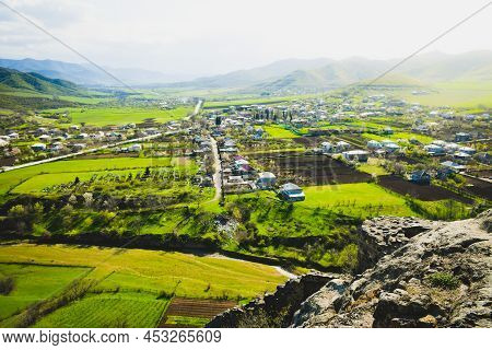Aerial View Georgia Country Southeastern Countryside In Spring With Traditional Houses And Nature Su