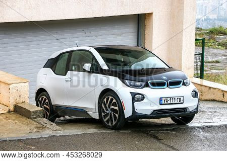 Tbilisi, Georgia - October 8, 2021: Electric Compact Car Bmw I3 (i01) In A City Street.