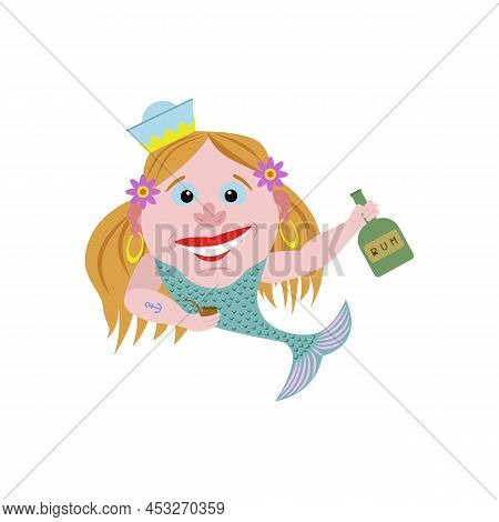 Cheerful Mermaid, Character Satirical Illustration Water Nymph