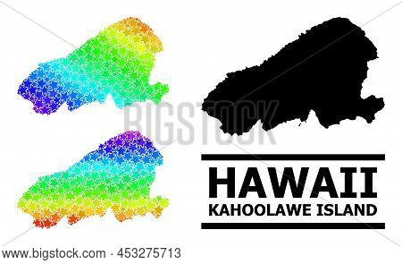 Spectrum Gradient Star Mosaic Map Of Kahoolawe Island. Vector Colored Map Of Kahoolawe Island With S