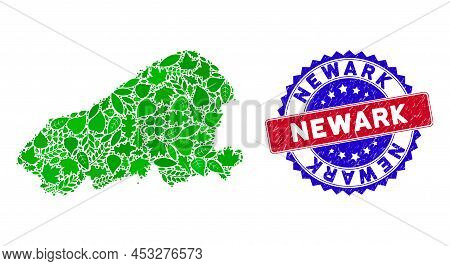 Ecology Kahoolawe Island Map Mosaic Of Floral Leaves In Green Color Tints And Grunge Bicolor Newark 
