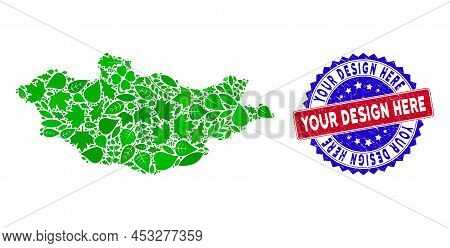 Eco Mongolia Map Mosaic Of Floral Leaves In Green Color Tones With Grunge Bicolor Your Design Here S