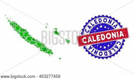 Ecology New Caledonia Islands Map Mosaic Of Herbal Leaves In Green Color Shades With Grunge Bicolor 