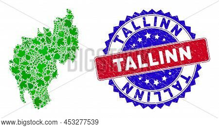 Eco Tripura State Map Composition Of Herbal Leaves In Green Color Tinges And Grunge Bicolor Tallinn 