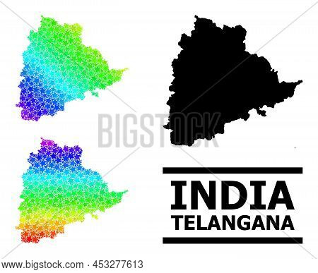 Spectrum Gradient Star Collage Map Of Telangana State. Vector Colorful Map Of Telangana State With S