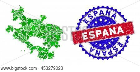 Ecology Alava Province Map Collage Of Floral Leaves In Green Color Tints With Grunge Bicolor Espana 