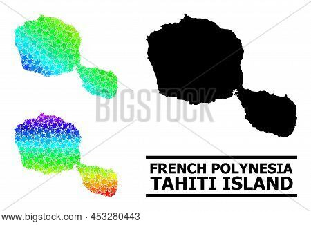 Spectral Gradient Star Collage Map Of Tahiti Island. Vector Colored Map Of Tahiti Island With Spectr