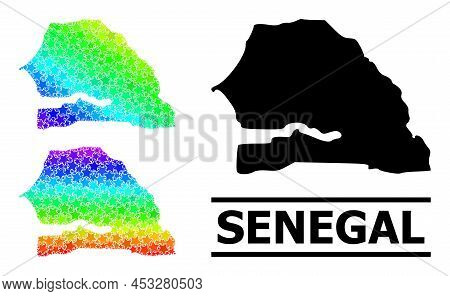 Rainbow Gradiented Star Mosaic Map Of Senegal. Vector Colorful Map Of Senegal With Rainbow Gradients