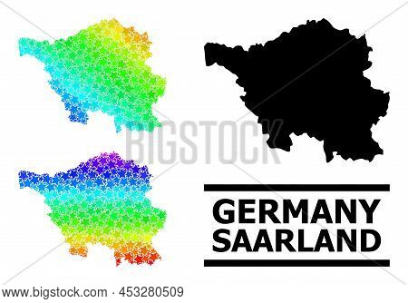 Spectrum Gradient Star Mosaic Map Of Saarland State. Vector Colorful Map Of Saarland State With Spec