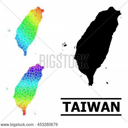Spectral Gradiented Star Collage Map Of Taiwan. Vector Colored Map Of Taiwan With Spectral Gradients