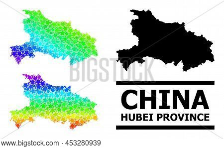 Spectrum Gradient Star Mosaic Map Of Hubei Province. Vector Vibrant Map Of Hubei Province With Spect