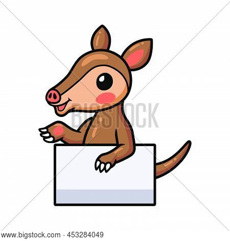 Vector Illustration Of Cute Little Aardvark Cartoon With Blank Sign