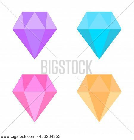 Colorful Gemstones. Various Diamonds, Brilliants, Emeralds. Vector Illustration. Stock Image.