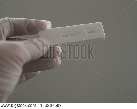 Asian Woman Hold Atk Antigen Test Kit Covid-19 Virus Test