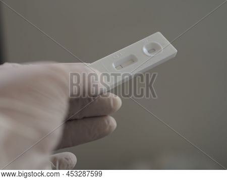 Asian Woman Hold Atk Antigen Test Kit Covid-19 Virus Test