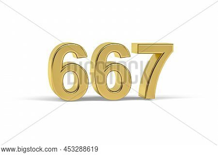 Golden 3d Number 667 - Year 667 Isolated On White Background - 3d Render