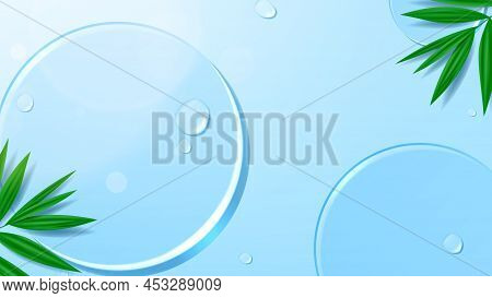 Vector Background For Cosmetic Products Presentation. Vector Illustration With Water Drops, Leaves A